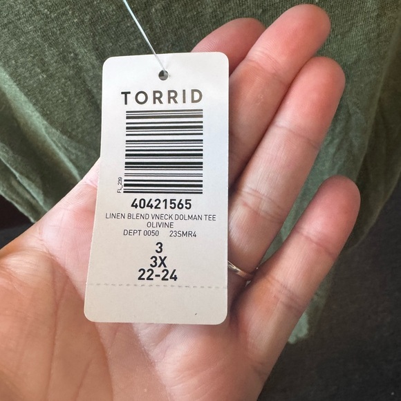 Olive V Neck Dolman Tee Lightweight - Picture 4 of 6